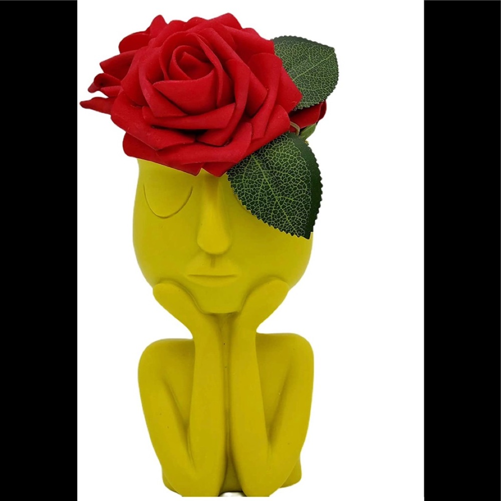 Head Flowerpot Vase Succulent Planter yellow